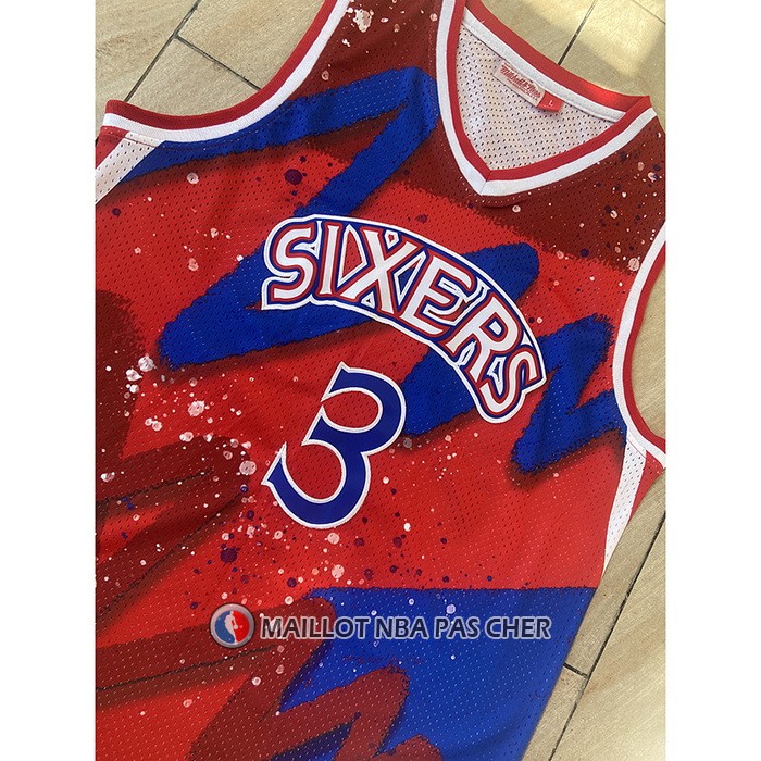 Maillot Philadelphia 76ers Allen Iverson NO 3 Mitchel & Ness 1997-98 Rouge